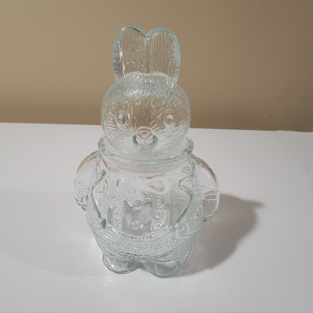 Vintage Clear Glass Bunny Candy/Trinket Snack Jar With Lid